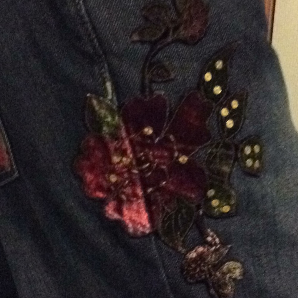 New York & Company Dark Blue Boot Cut Jeans with Red Floral Embroidery - Picture 3 of 10
